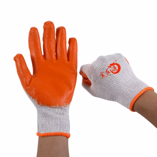 Orange Latex Rubber Palm Smooth Coated Natural White Cotton Liner Work Safety Gloves